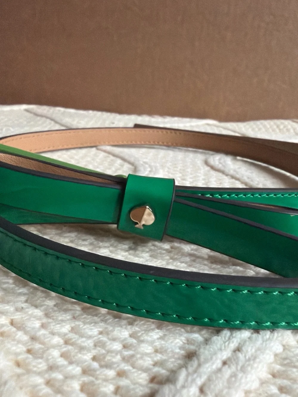 kate spade green leather skinny bow belt with spade charm